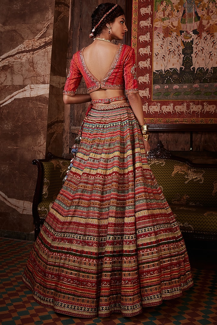 Red Embroidered Wedding Lehenga Set by Kalista at Pernia's Pop Up Shop