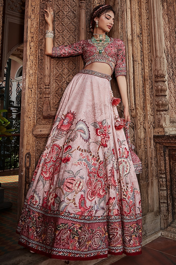 Buy Teen Girls Pink Art Silk Embroidered Kali Style Lehenga Set Wedding  Wear Online at Best Price