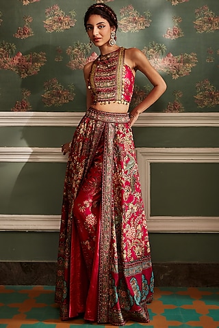 Fuchsia Pink Hand Painted Skirt Set by Kalista