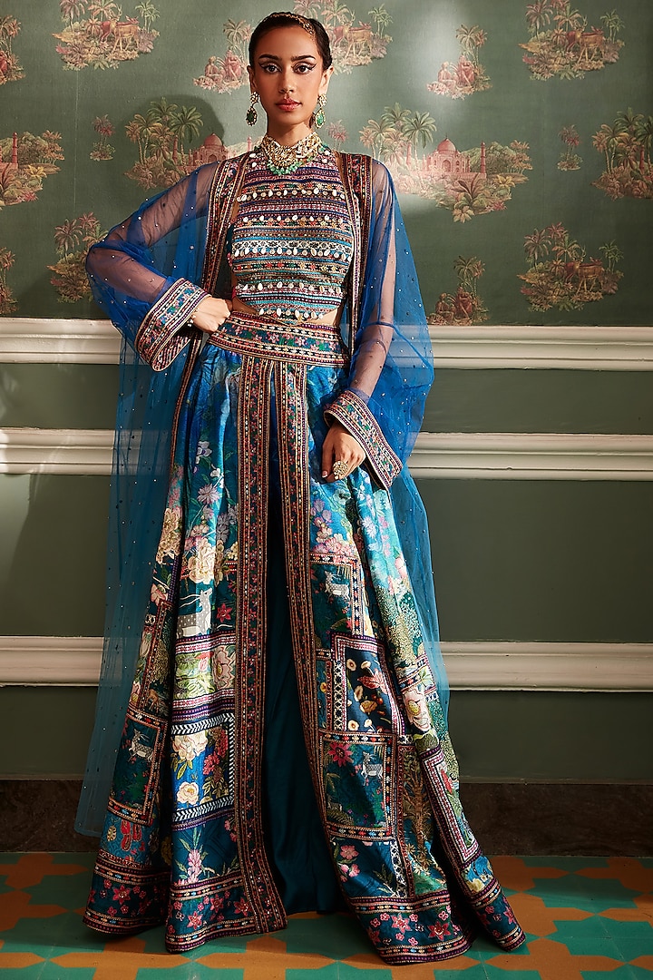 Teal Hand Painted Skirt Set by Kalista