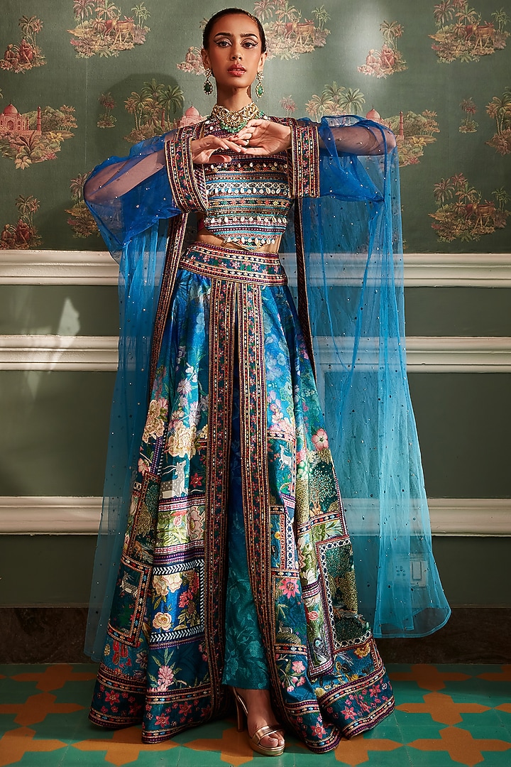 Teal Hand Painted Skirt Set by Kalista at Pernia's Pop Up Shop