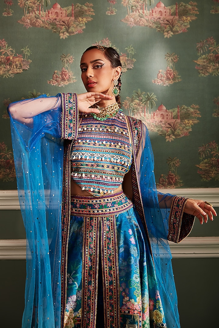Teal Hand Painted Skirt Set by Kalista at Pernia's Pop Up Shop