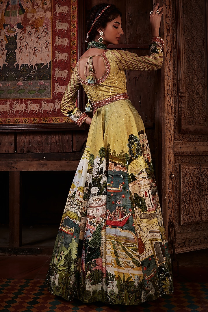 Lime Yellow Viscose Silk Wedding Anarkali Set by Kalista at Pernia's Pop Up Shop