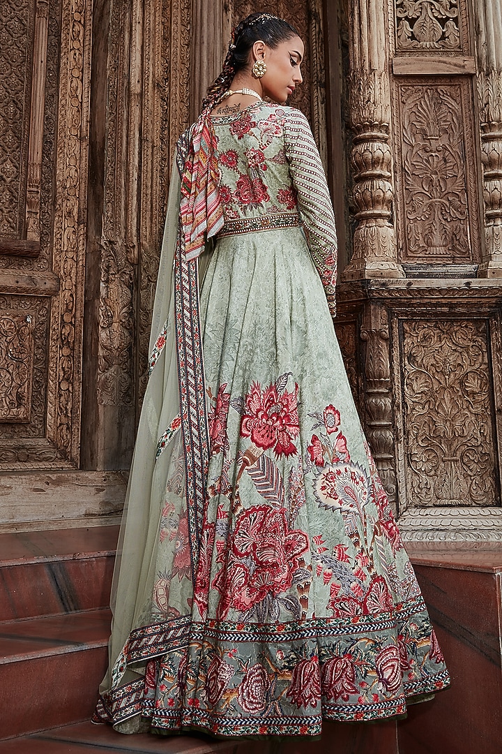 Mint Green Printed Wedding Anarkali Set by Kalista at Pernia's Pop Up Shop