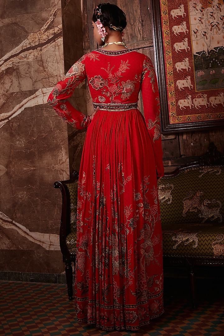 Red Printed Wedding Anarkali Set by Kalista at Pernia's Pop Up Shop