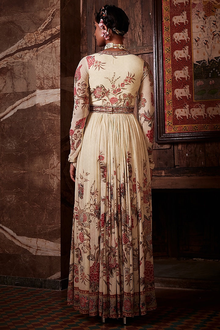 Ivory Printed Wedding Anarkali Set by Kalista at Pernia's Pop Up Shop