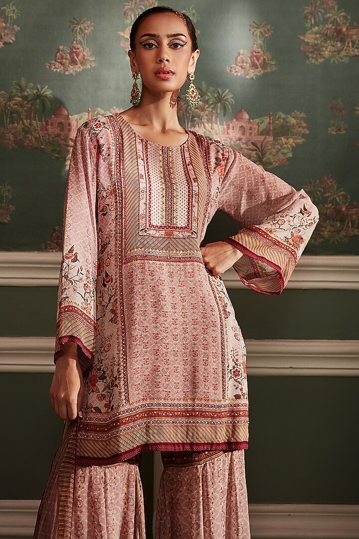 Mauve Pink Viscose Georgette Gharara Set by Kalista at Pernia's Pop Up Shop
