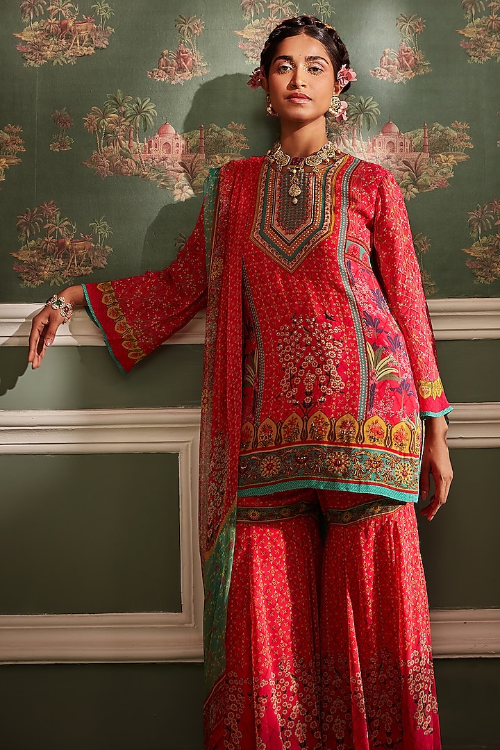 Hot Pink Viscose Georgette Gharara Set by Kalista at Pernia's Pop Up Shop
