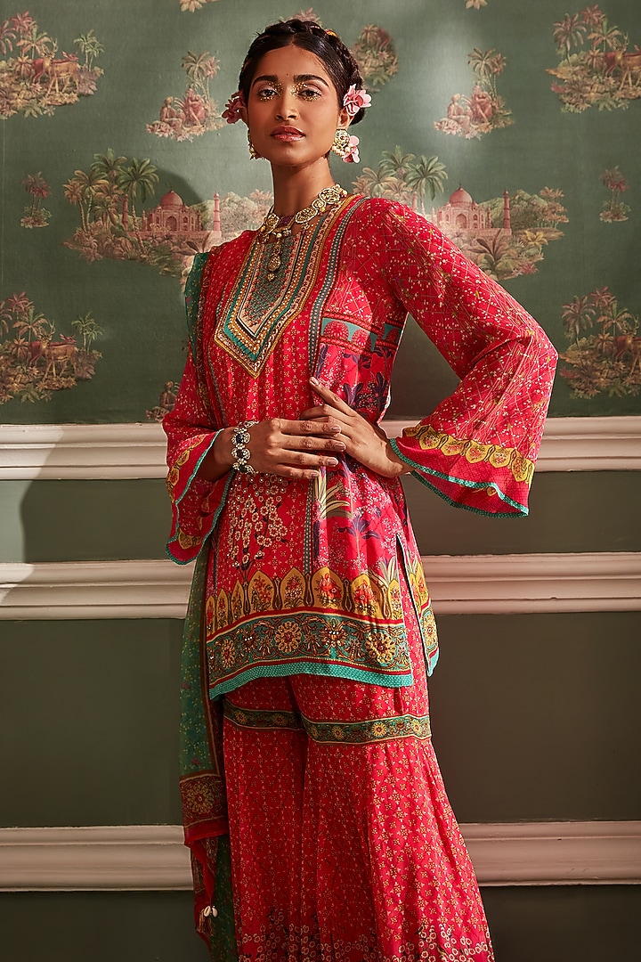 Hot Pink Viscose Georgette Gharara Set by Kalista at Pernia's Pop Up Shop