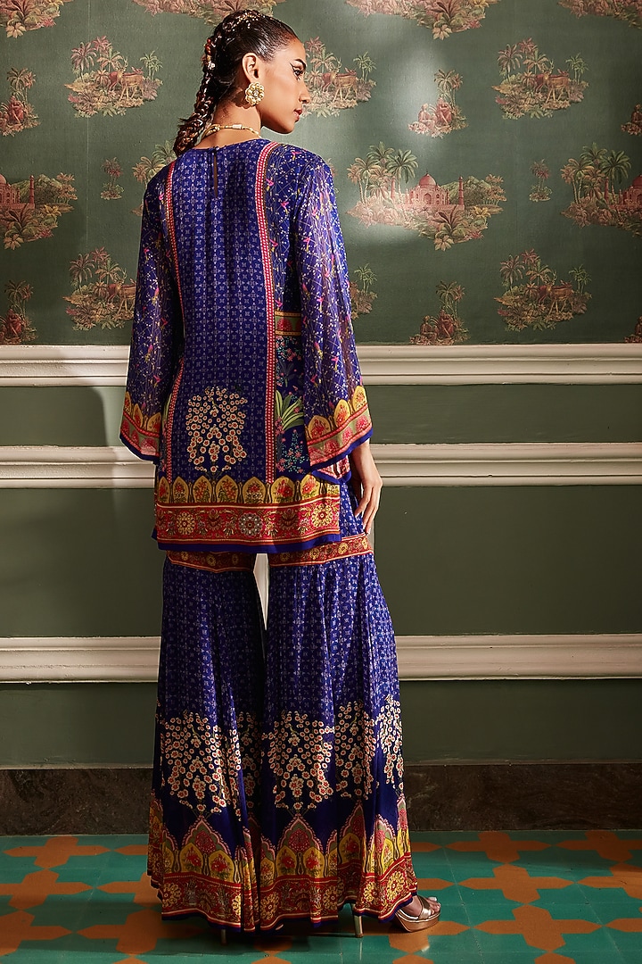 Midnight Blue Viscose Georgette Gharara Set by Kalista at Pernia's Pop Up Shop