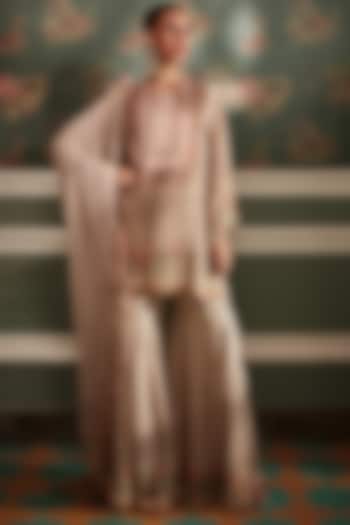Beige Viscose Georgette Gharara Set by Kalista at Pernia's Pop Up Shop