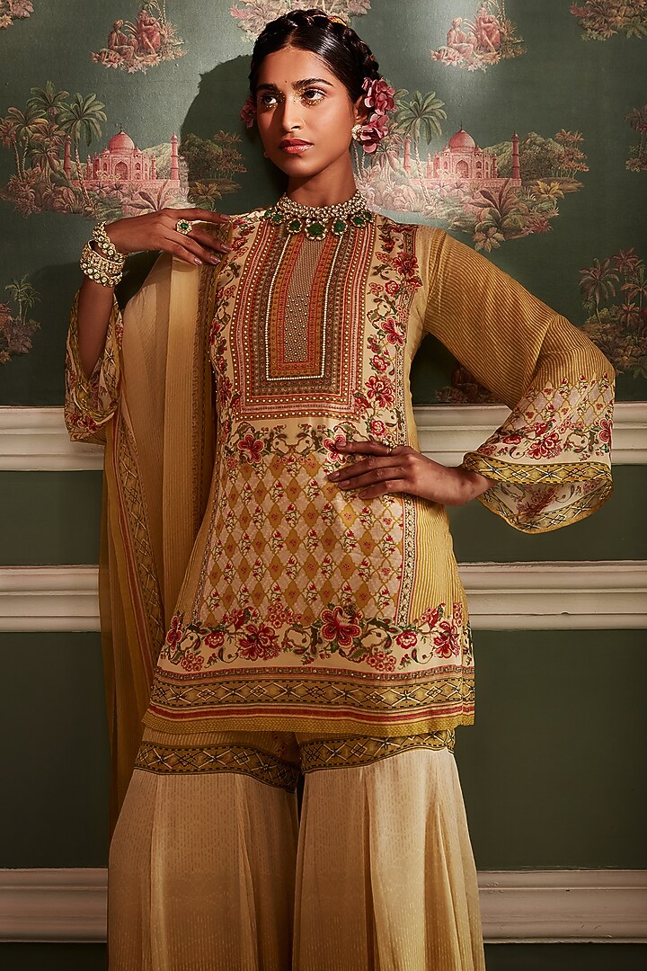 Primrose Yellow Viscose Georgette Gharara Set by Kalista at Pernia's Pop Up Shop