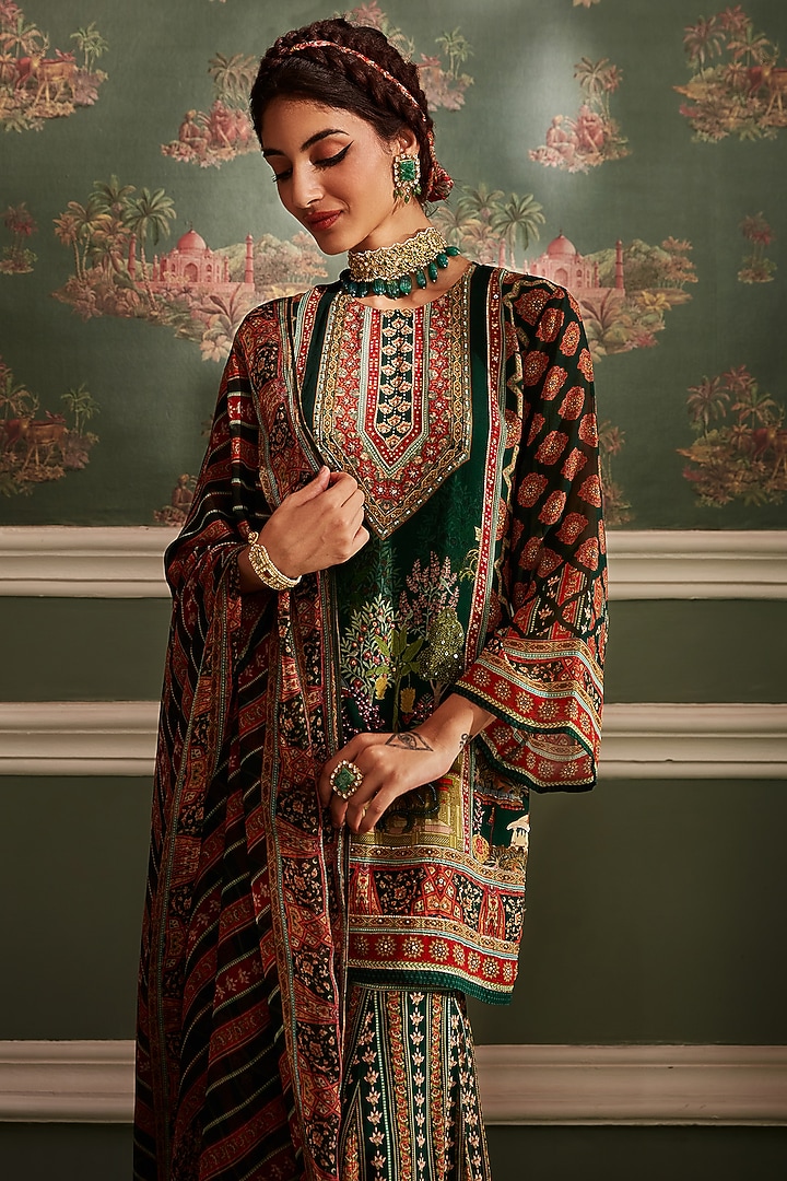 Bottle Green Viscose Georgette Gharara Set
by Kalista at Pernia's Pop Up Shop