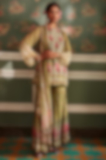 Olive Viscose Georgette Gharara Set by Kalista at Pernia's Pop Up Shop