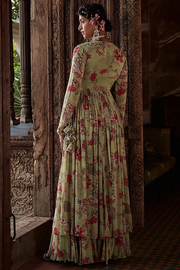 Pista Green Embroidered Angrakha Kurta Set by Kalista at Pernia's Pop Up Shop