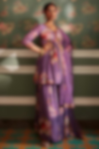 Lavender Viscose Georgette Floral Printed Gharara Set by Kalista at Pernia's Pop Up Shop