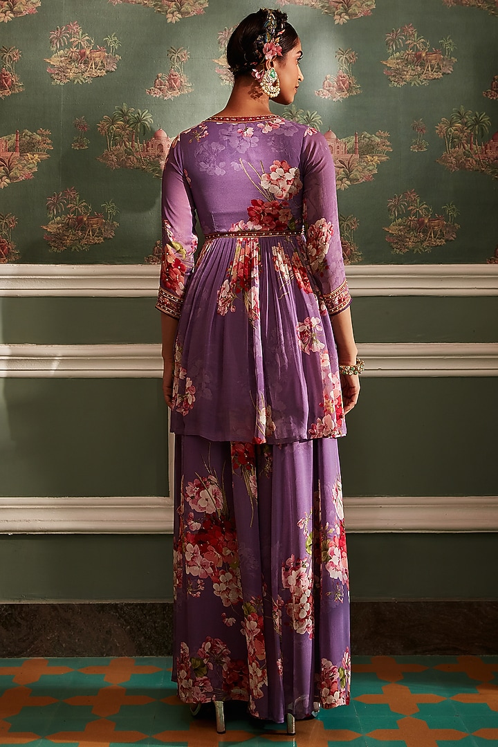 Lavender Viscose Georgette Floral Printed Gharara Set by Kalista at Pernia's Pop Up Shop