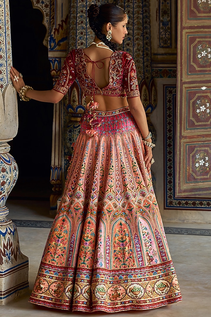 Baby Pink Silk Satin Sequins Highlighted Wedding Lehenga Set by Kalista at Pernia's Pop Up Shop