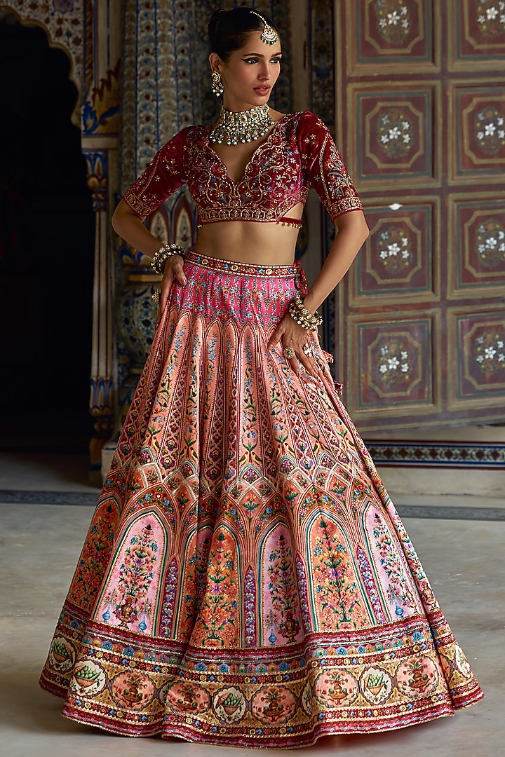 Baby Pink Silk Satin Sequins Highlighted Wedding Lehenga Set by Kalista at Pernia's Pop Up Shop