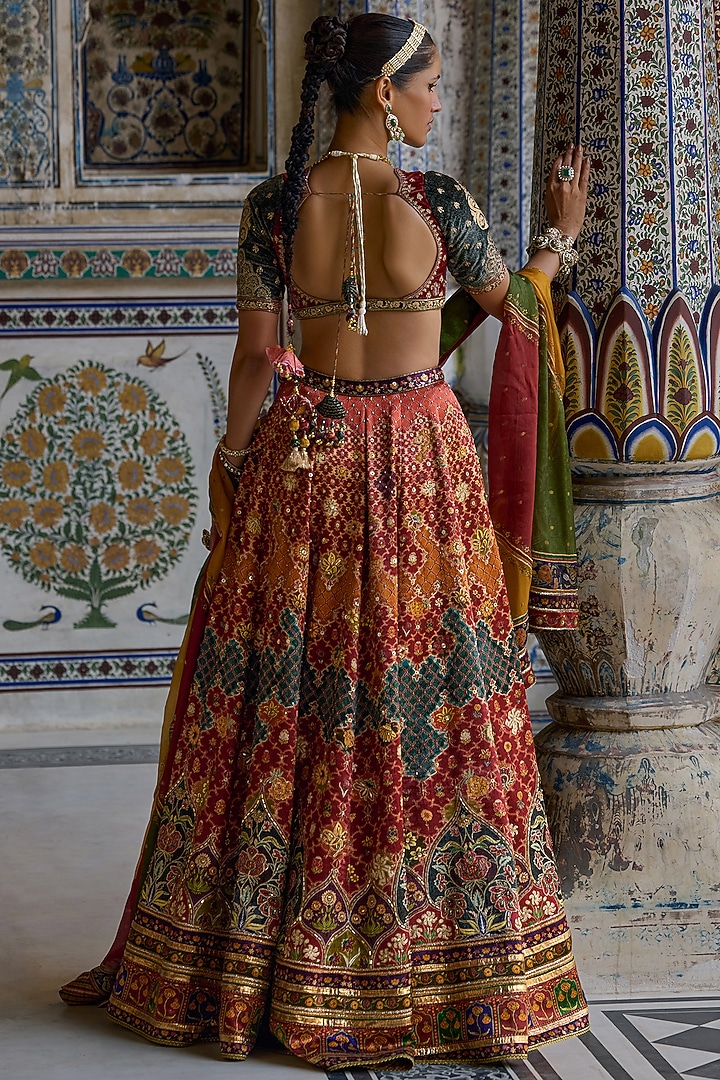 Multi-Colored Chanderi Silk Sequins Embellished Wedding Lehenga Set by Kalista at Pernia's Pop Up Shop