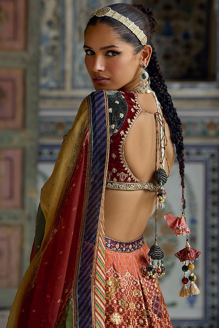 Multi-Colored Chanderi Silk Sequins Embellished Wedding Lehenga Set by Kalista at Pernia's Pop Up Shop