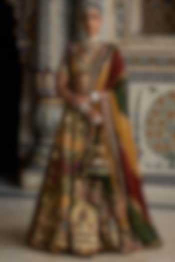 Multi-Colored & Mustard Chanderi Silk Sequins Embellished Wedding Lehenga Set by Kalista at Pernia's Pop Up Shop