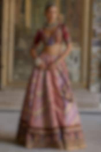 Pink Silk Brocade Gota Hand Embroidered Wedding Lehenga Set by Kalista at Pernia's Pop Up Shop