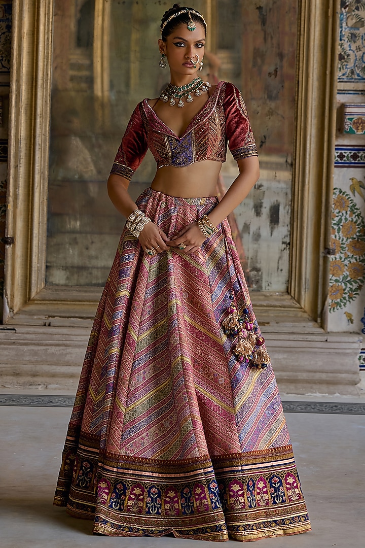 Pink Silk Brocade Gota Hand Embroidered Wedding Lehenga Set by Kalista at Pernia's Pop Up Shop