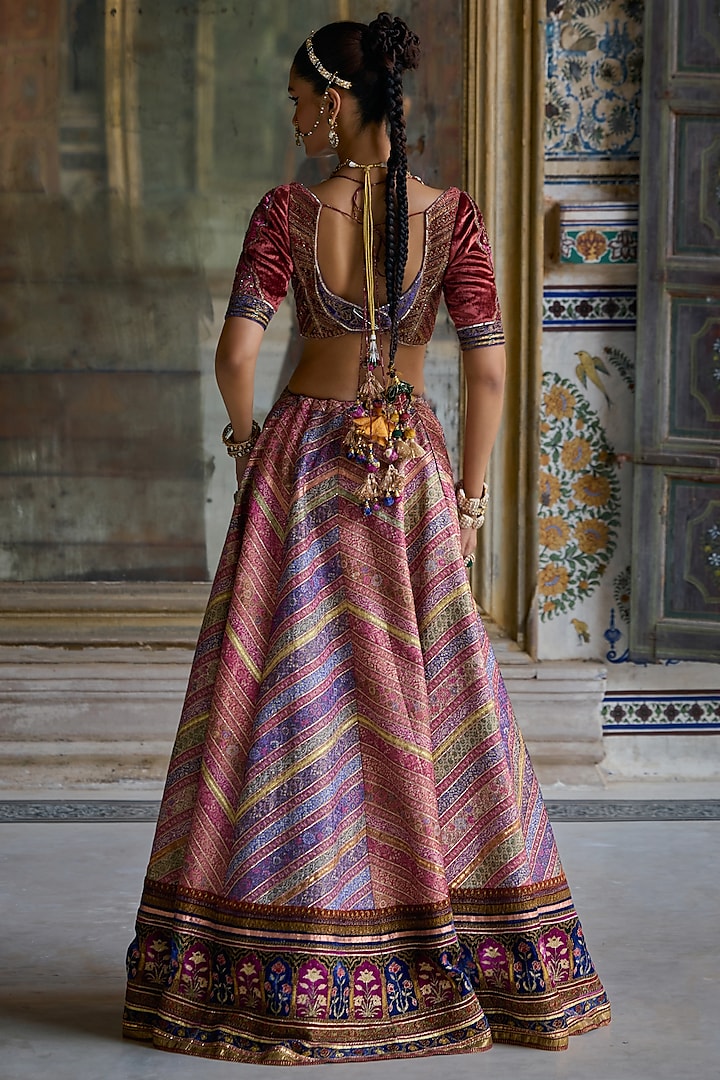 Pink Silk Brocade Gota Hand Embroidered Wedding Lehenga Set by Kalista at Pernia's Pop Up Shop