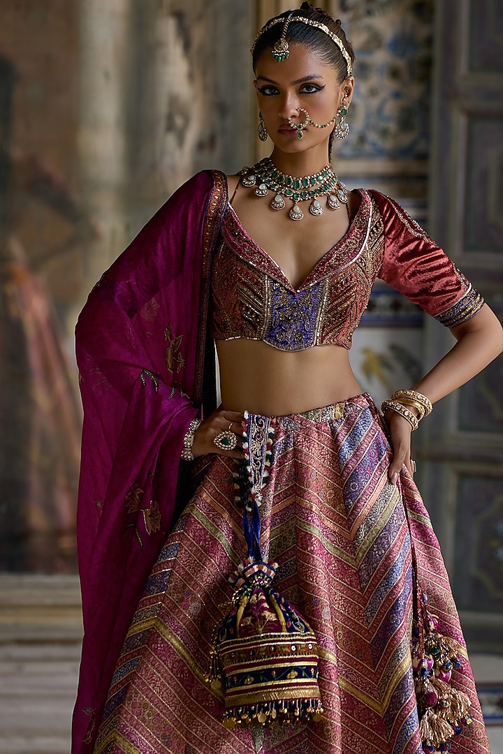 Pink Silk Brocade Gota Hand Embroidered Wedding Lehenga Set by Kalista at Pernia's Pop Up Shop