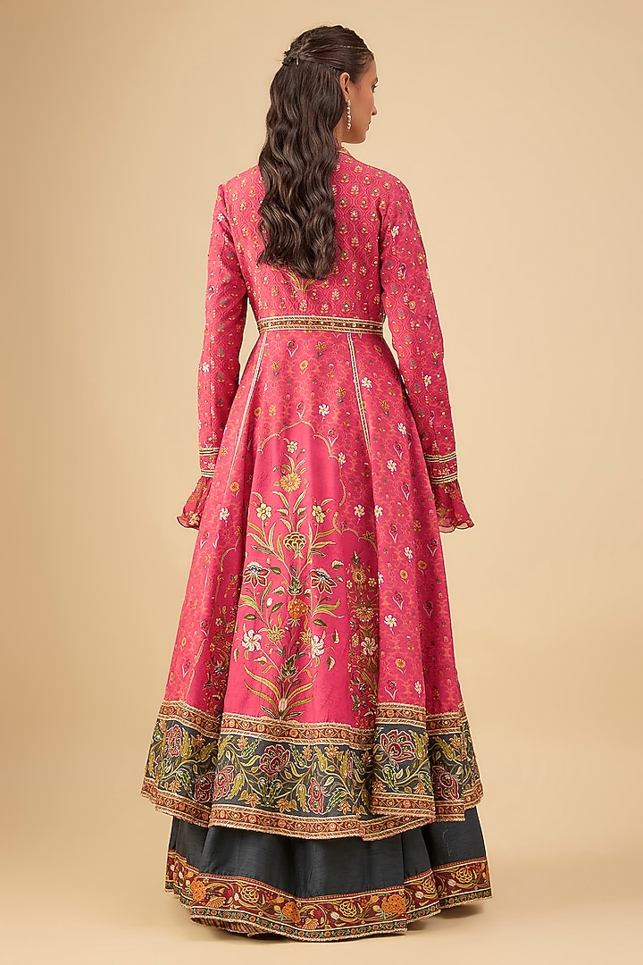 Pink & Blue Chanderi Silk Sequins Embroidered Jacket Wedding Lehenga Set by Kalista at Pernia's Pop Up Shop