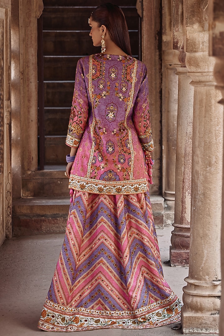 Baby Pink & Lilac Viscose Silk Floral Work Kurta Set by Kalista at Pernia's Pop Up Shop