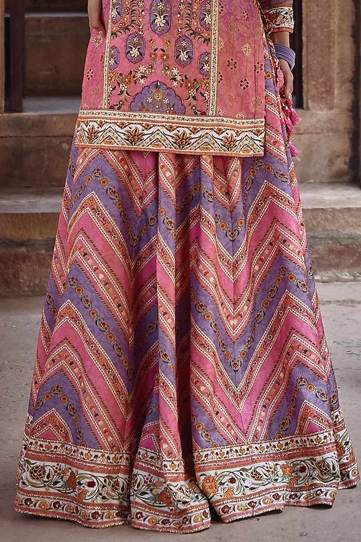 Baby Pink & Lilac Viscose Silk Floral Work Kurta Set by Kalista at Pernia's Pop Up Shop