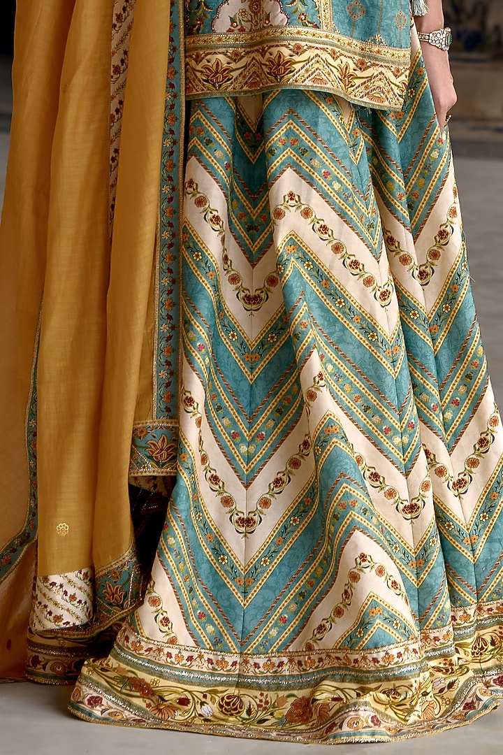 Ivory & Sea Blue Viscose Silk Floral Work Kurta Set by Kalista at Pernia's Pop Up Shop