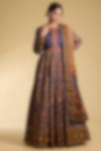 Purple Dola Silk Embroidered & Printed Wedding Anarkali Set by Kalista at Pernia's Pop Up Shop