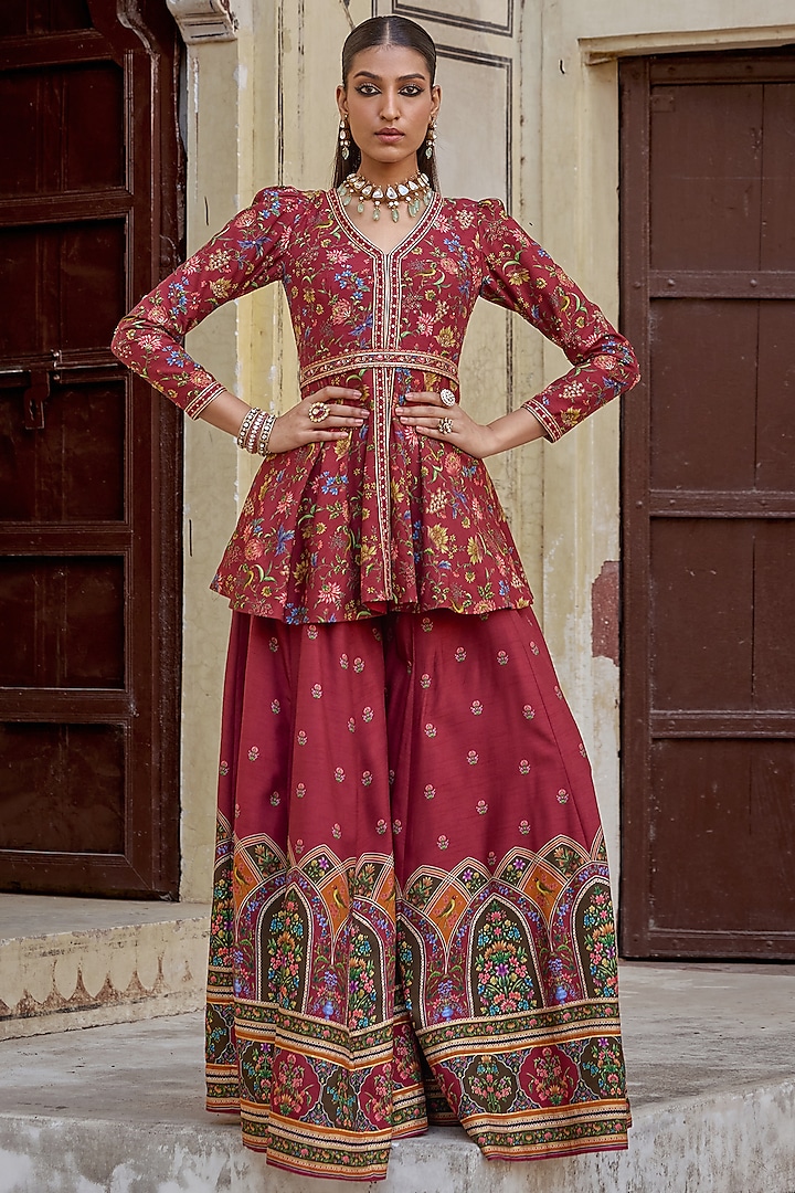 Ruby Chanderi Silk Paisley Motif Sharara Set by Kalista at Pernia's Pop Up Shop