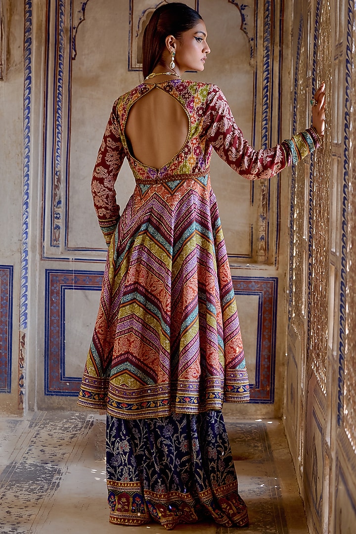 Multi-Colored Chanderi Silk Hand Embroidered Wedding Anarkali Set by Kalista at Pernia's Pop Up Shop