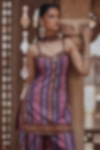 Purple Chanderi Silk Motif Embroidered Wedding Sharara Set by Kalista at Pernia's Pop Up Shop