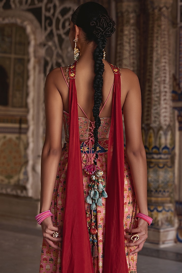 Sunset Orange Chanderi Silk Sequins Hand Embroidered Wedding Sharara Set by Kalista at Pernia's Pop Up Shop