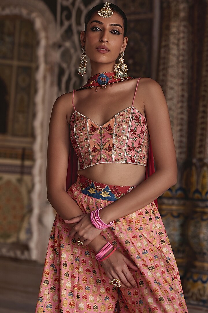 Sunset Orange Chanderi Silk Sequins Hand Embroidered Wedding Sharara Set by Kalista at Pernia's Pop Up Shop