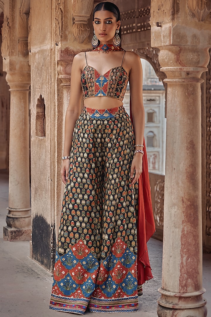 Multi-Colored Chanderi Silk Sequins Hand Embroidered Sharara Set by Kalista at Pernia's Pop Up Shop