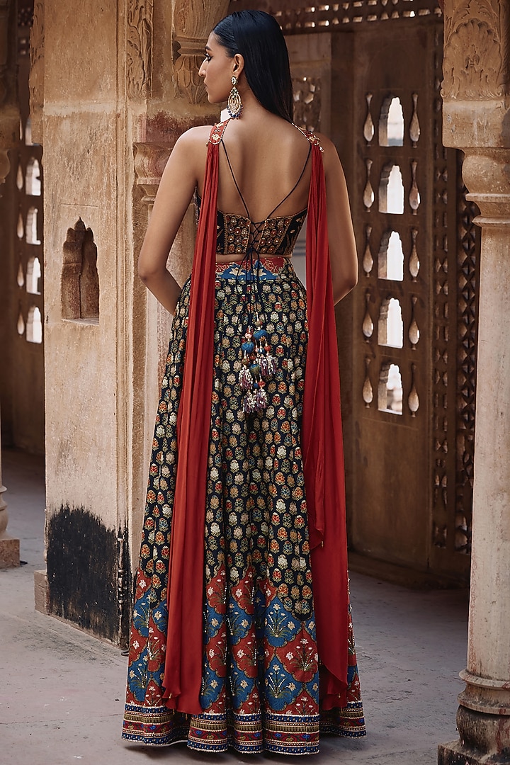 Multi-Colored Chanderi Silk Sequins Hand Embroidered Wedding Sharara Set by Kalista at Pernia's Pop Up Shop