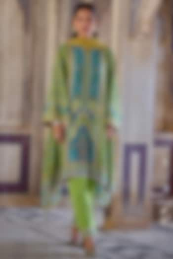 Blue & Green Chanderi Silk Printed Kurta Set by Kalista at Pernia's Pop Up Shop