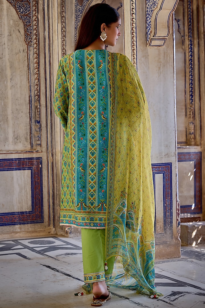 Blue & Green Chanderi Silk Printed Kurta Set by Kalista at Pernia's Pop Up Shop