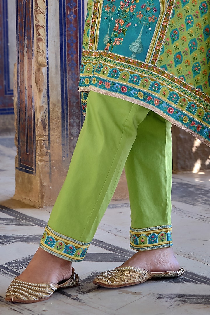 Blue & Green Chanderi Silk Printed Kurta Set by Kalista at Pernia's Pop Up Shop