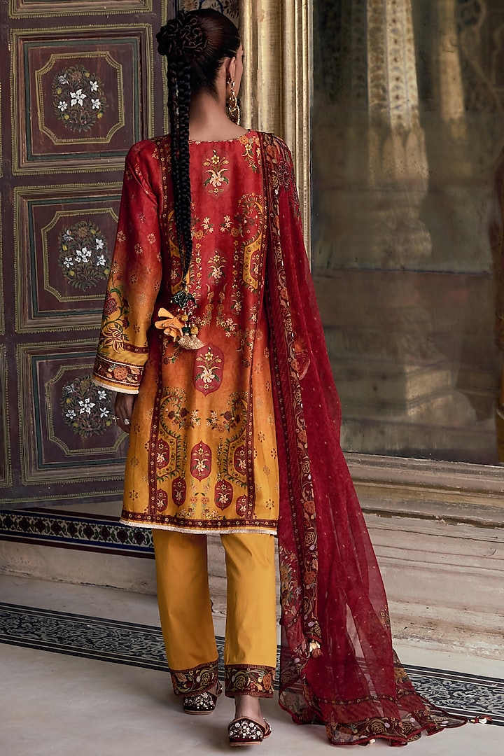 Sunset Orange Chanderi Silk Printed Kurta Set by Kalista at Pernia's Pop Up Shop