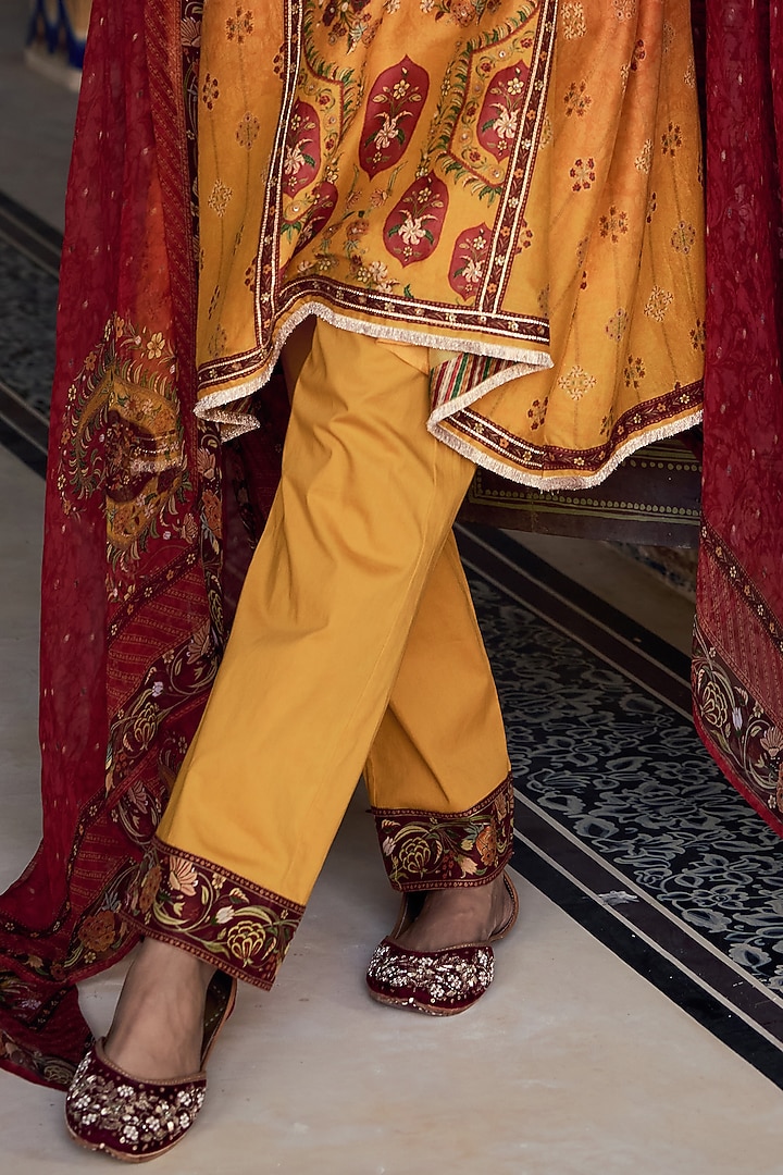 Sunset Orange Chanderi Silk Printed Kurta Set by Kalista at Pernia's Pop Up Shop