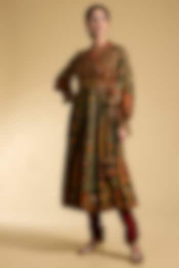 Green Chanderi Silk Angrakha Set by Kalista at Pernia's Pop Up Shop