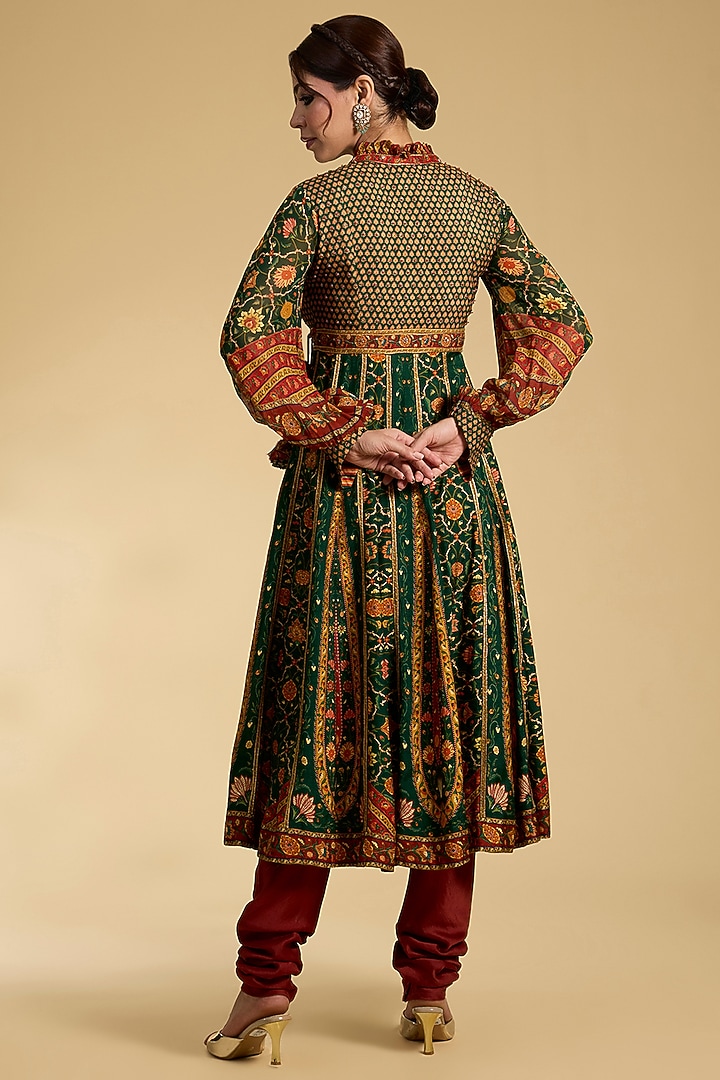Green Chanderi Silk Angrakha Set by Kalista at Pernia's Pop Up Shop