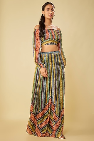 Multi-Colored Viscose Chinon Digital Printed Skirt Set by Kalista